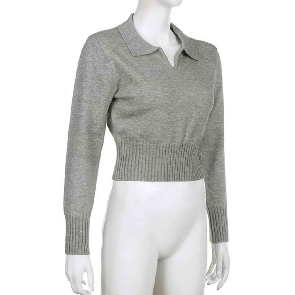 Dictynna Long-Sleeve Plain Knit Polo Shirt